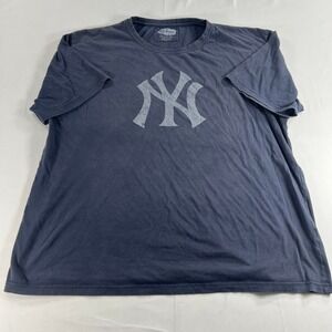 Red Jacket New York Yankees T Shirt Men's 2XL Blue MLB Distressed Logo Cotton